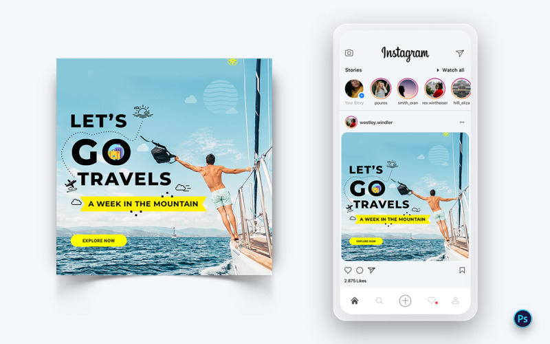 旅游探索者和旅游社交媒体帖子设计模板 17