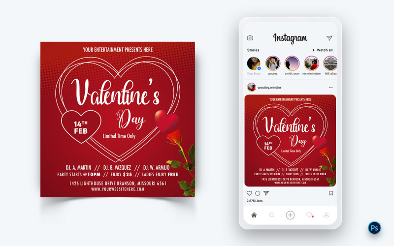 Modèle de conception de publication sur les médias sociaux pour la fête de la Saint-Valentin-08