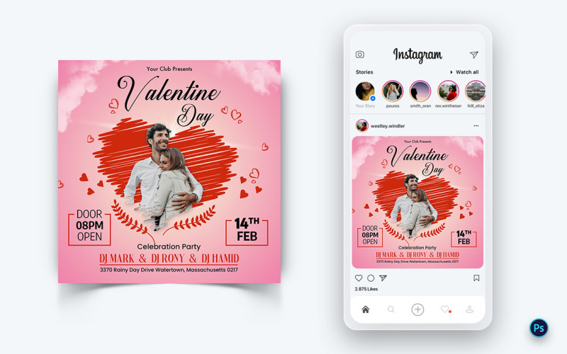 Walentynki Party Social Media Post Design Template-01