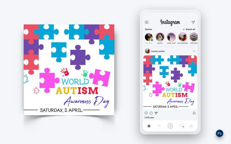 Modèle de conception de publication sur les médias sociaux de la Journée mondiale de sensibilisation à l'autisme-15