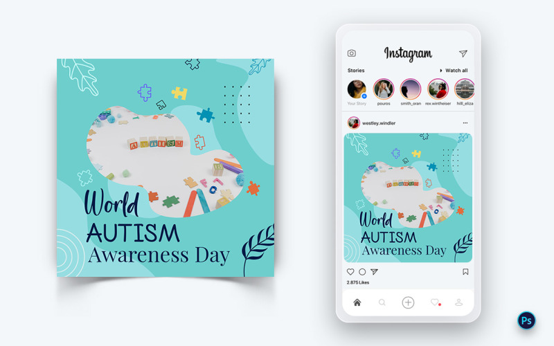 Plantilla de diseño de publicación en redes sociales del Día Mundial de Concientización sobre el Autismo-05