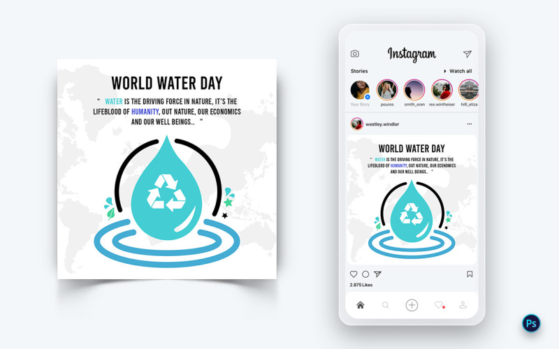 Plantilla de diseño de publicación en redes sociales del Día Mundial del Agua-14