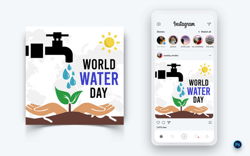 世界水日社交媒体帖子设计模板-13