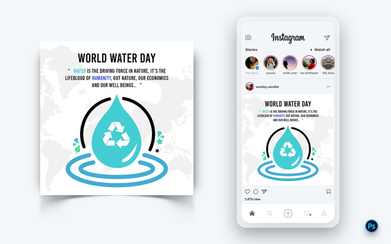 Wereldwaterdag Social Media Post-ontwerpsjabloon-14