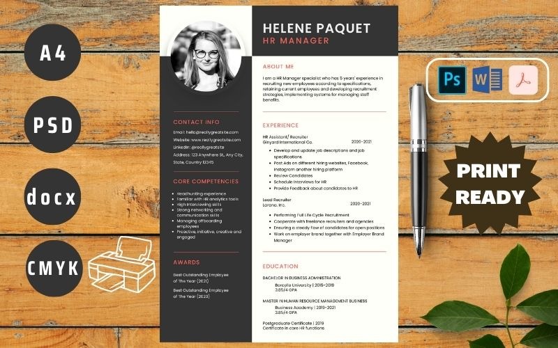 Helene Paquet modern önéletrajzi sablon