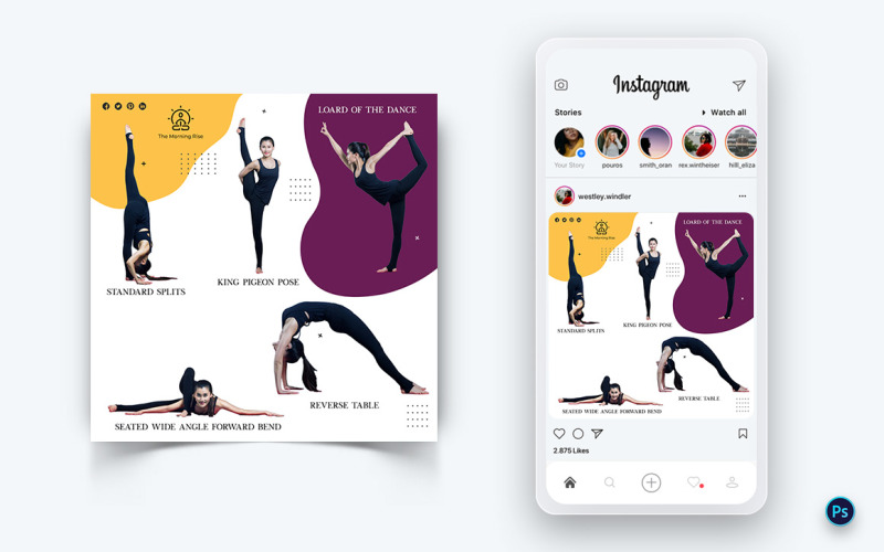 Plantilla de diseño de publicación de redes sociales de yoga y meditación-36