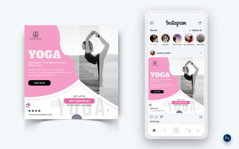 Yoga en meditatie Social Media Post ontwerpsjabloon-31