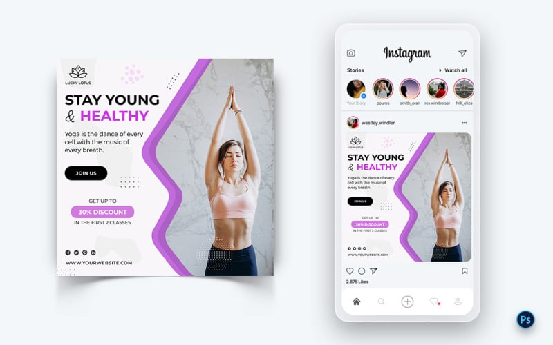 Yoga och meditation Postdesignmall för sociala medier-25