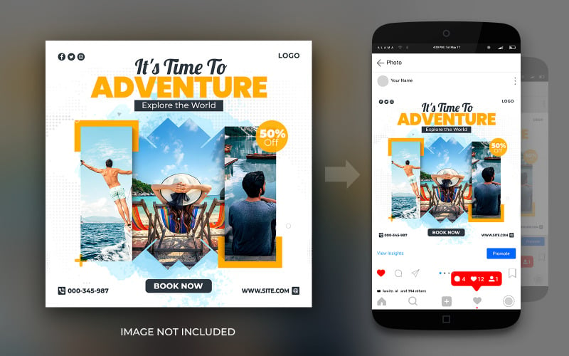 Adventure World Reisen und Touren Instagram und Facebook Social Media Post Banner Design Template