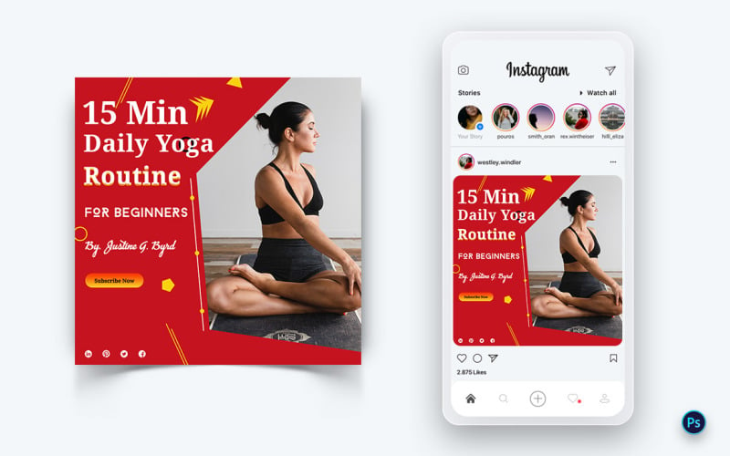 Plantilla de diseño de publicación de redes sociales de yoga y meditación-48