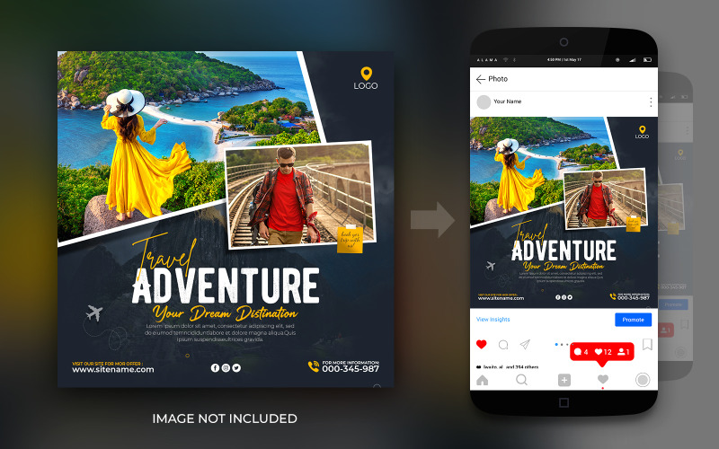 Social Media Travel Adventure World Media społecznościowe Szablon projektu postów na Instagram i Facebook