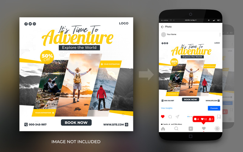 Travel Dream Vacation And Travel Tours Adventure Redes sociales Plantilla de publicación de Instagram y Facebook