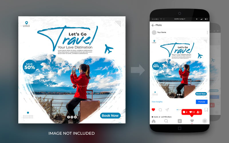 Voyage d'aventure Love Dream The World Social Media Instagram ou Facebook Post Banner Design Template