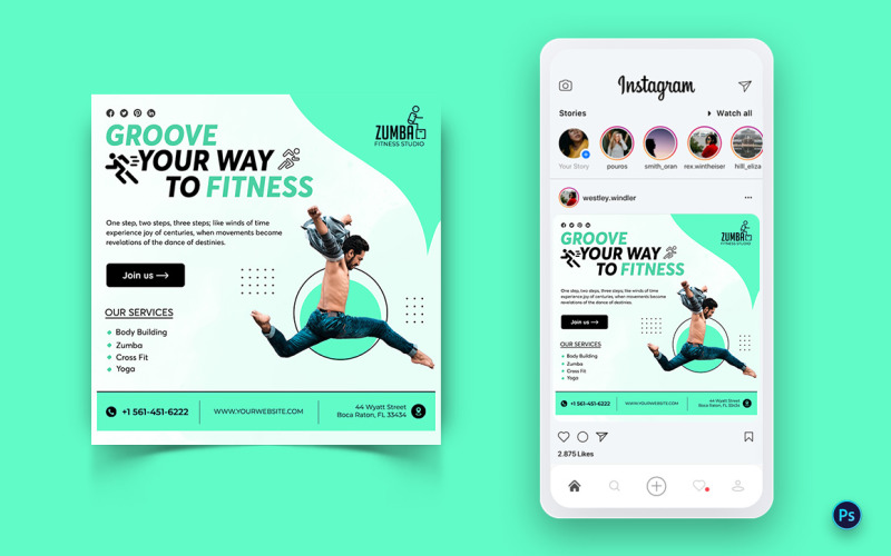 Zumba Dance Studio Social Media Post Design Template-12