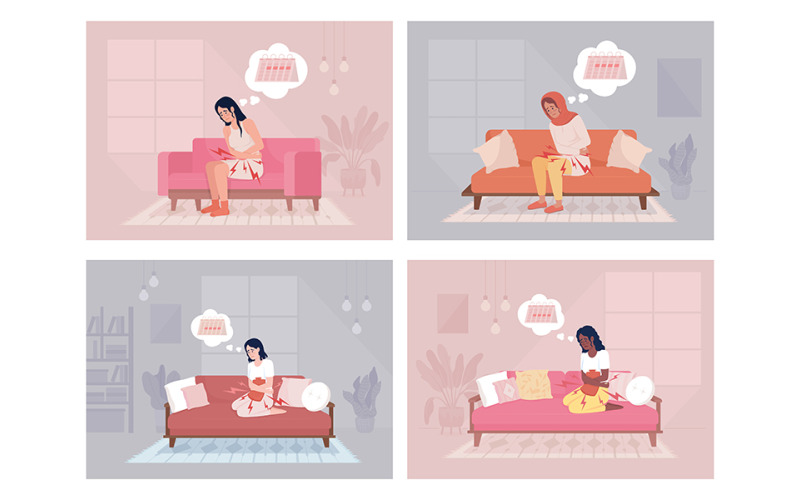 Ensemble d'illustrations de dysménorrhée
