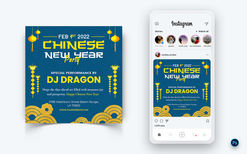 Kinesiskt nyårsfirande Sociala medier Instagram Post Design-06