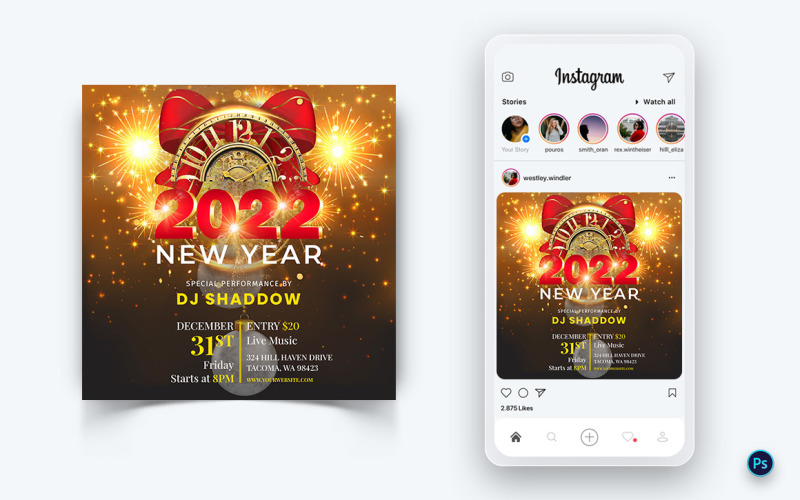 New Year Party Night Celebration Media społecznościowe Instagram Post Design-12