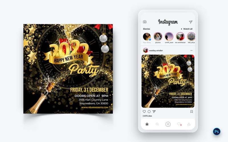 Новорічна вечірка Нічне святкування соціальних медіа Instagram Post Design-08