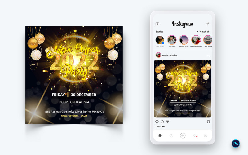 Novoroční oslava noci na sociálních sítích Instagram Post Design-03