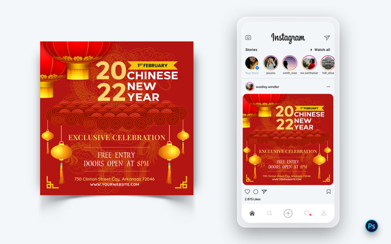 Oslava čínského Nového roku Sociální média Instagram Post Design-03