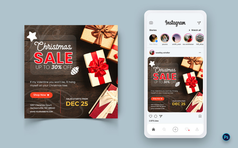 Vánoční nabídka Prodej Oslava Sociální sítě Instagram Post Design-01