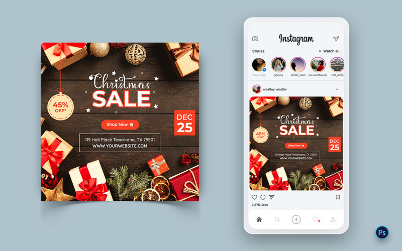 Vánoční nabídka Prodej Oslava Sociální sítě Instagram Post Design-02