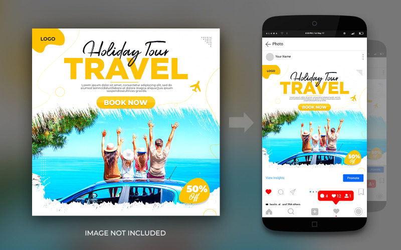Visite de vacances et aventure de voyage Médias sociaux Instagram et publication Facebook ou modèle de conception carrée