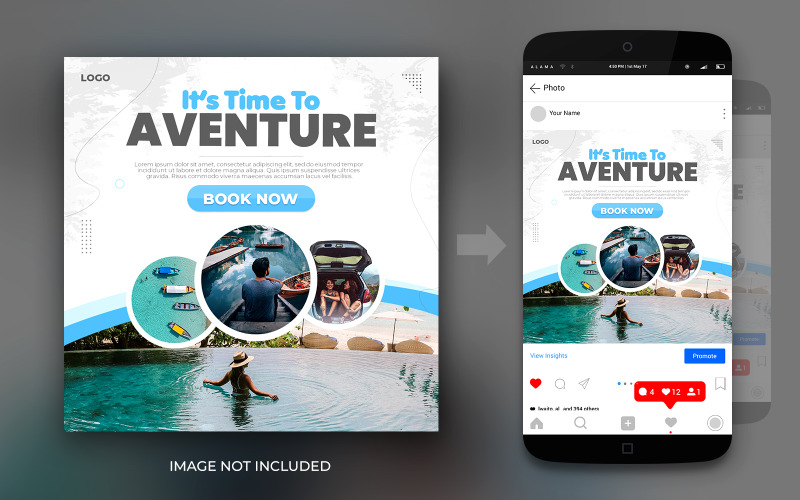 Adventure Travel Vacation and Tours Social Media Facebook e Instagram Square Design Template