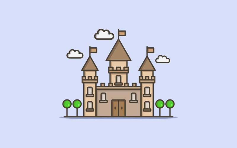 Castello illustrato e colorato su sfondo bianco