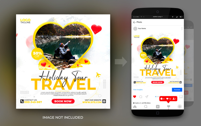 Holiday Love Travel és Tour Adventure Social Media Instagram és Facebook Square tervezősablon