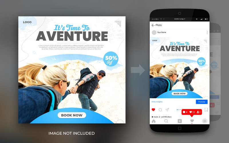 Travel Adventure Dream Vacation And Tours Social Media Modèle de conception de publication ou de flyer Instagram