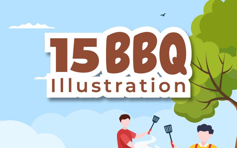 15 Барбекю або барбекю мультфільм ілюстрації
