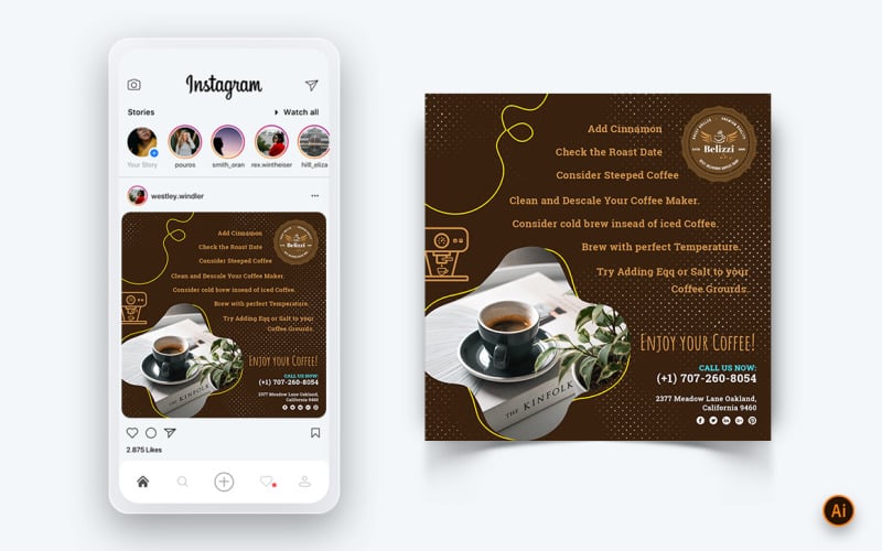 Coffee Shop Social Media Instagram Post Design Template-12