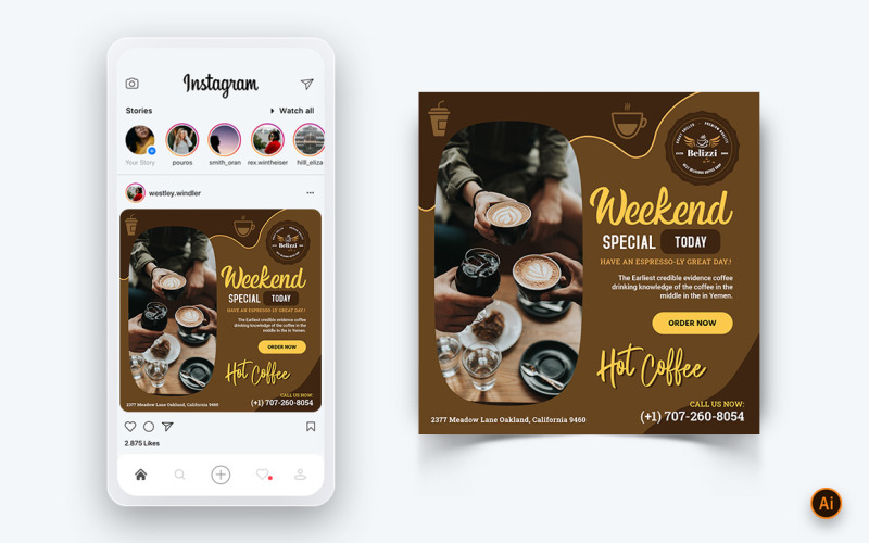 Coffee Shop Social Media Instagram Post Design Template-12