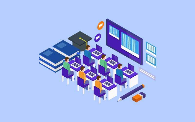 Isometrisk e-learnings illustrerad i vektor