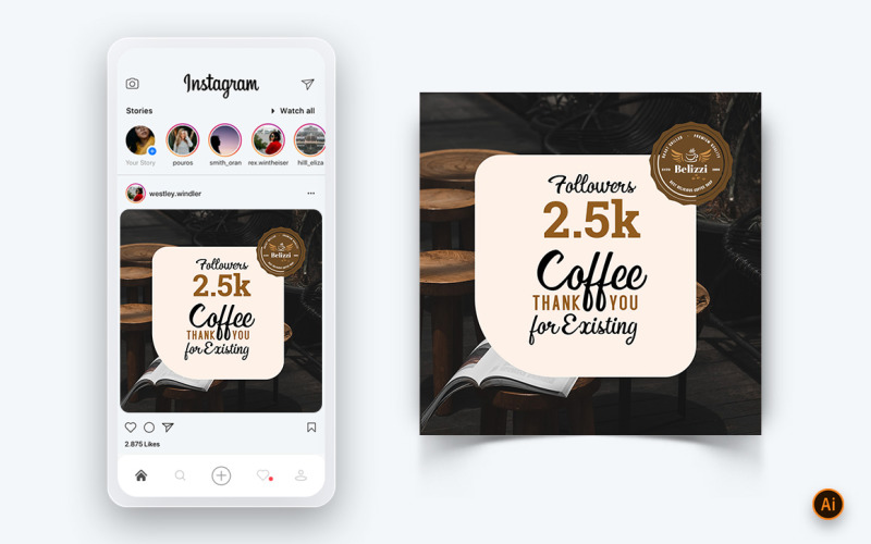 Modèle de conception de publication Instagram de médias sociaux de café-22