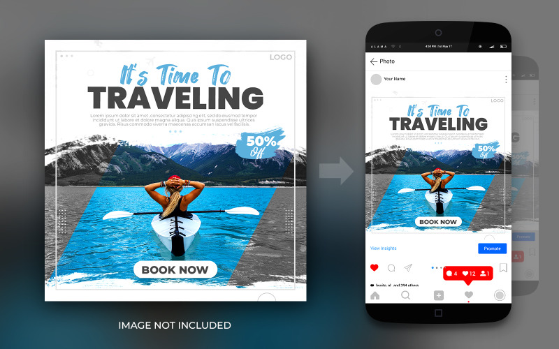 The World Adventure Travel Dream Vacation Social Media Instagram och Facebook Post Banner Mall