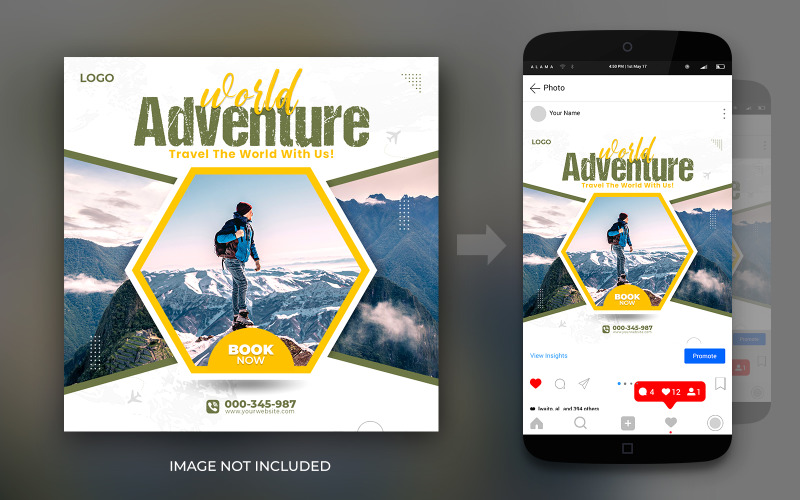 Voyage d'aventure Vacances de rêve Vacances et circuits Médias sociaux Modèle de publication Instagram et Facebook