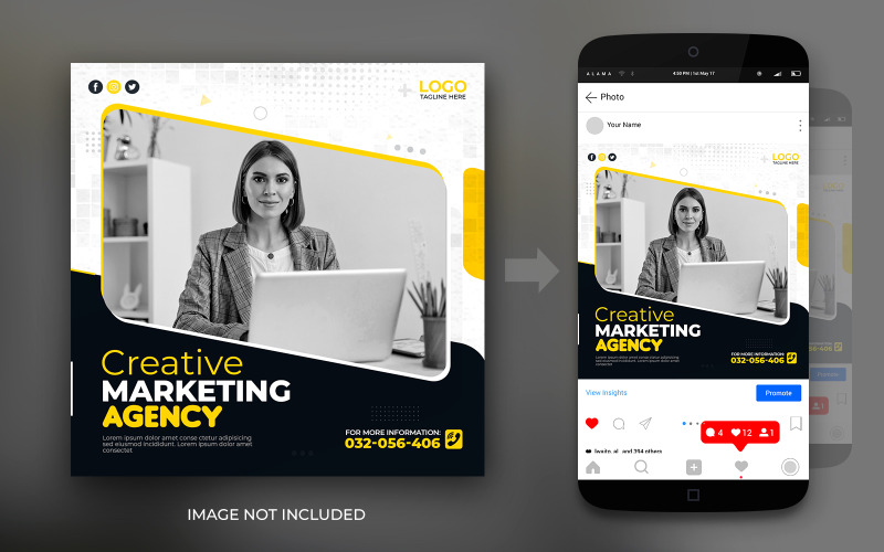 Kreatywna agencja marketingowa Webinarium na żywo i szablon projektu ulotki w mediach społecznościowych dla firm
