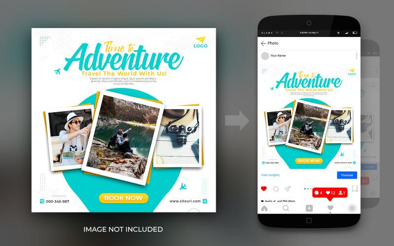 Путешествуйте по миру приключений в социальных сетях Instagram и Facebook Post Square Flyer Design Template