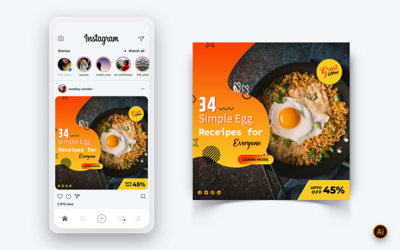 Еда и ресторан предлагает услуги скидок Дизайн поста в социальных сетях Template-08