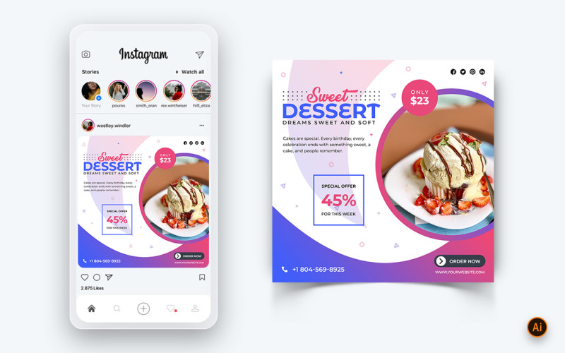 Food and Restaurant bietet Rabatte Service Social Media Post Design Template-45