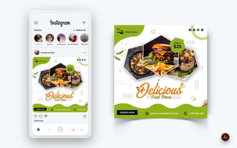 Plantilla de diseño de publicación de redes sociales de servicio de descuentos de ofertas de alimentos y restaurantes-36