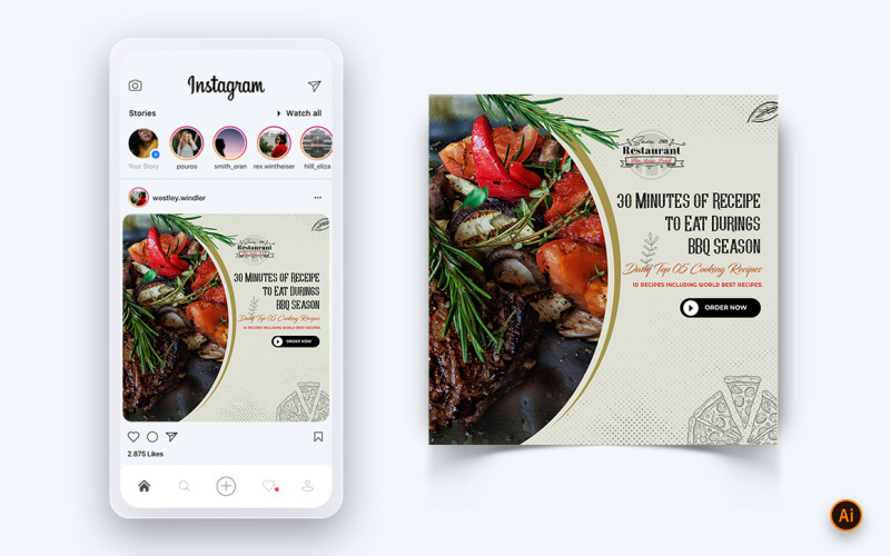 食品和餐厅提供折扣服务社交媒体帖子设计模板-51