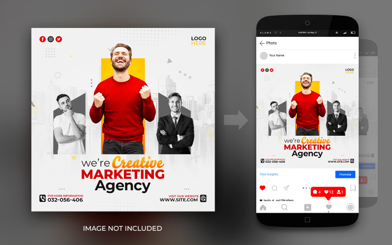 Agencia de marketing creativo y seminario web en vivo Plantilla de diseño de publicaciones en redes sociales de Instagram y Facebook