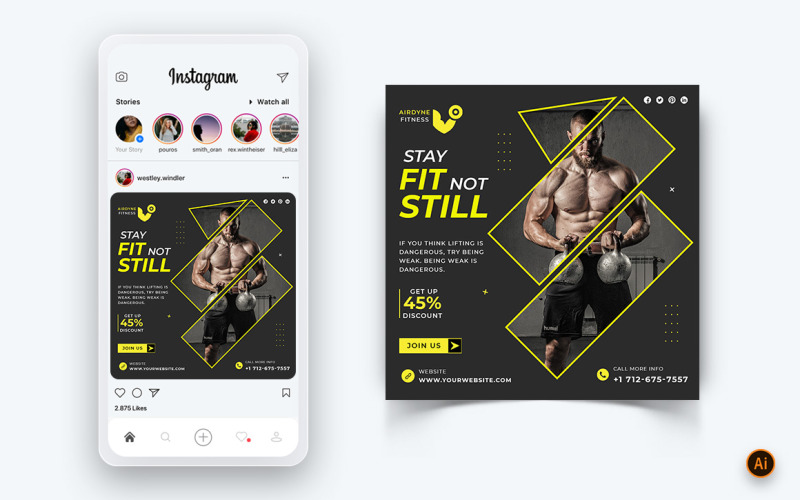Designvorlage für Instagram-Posts in Fitnessstudios und Fitnessstudios für soziale Medien-27