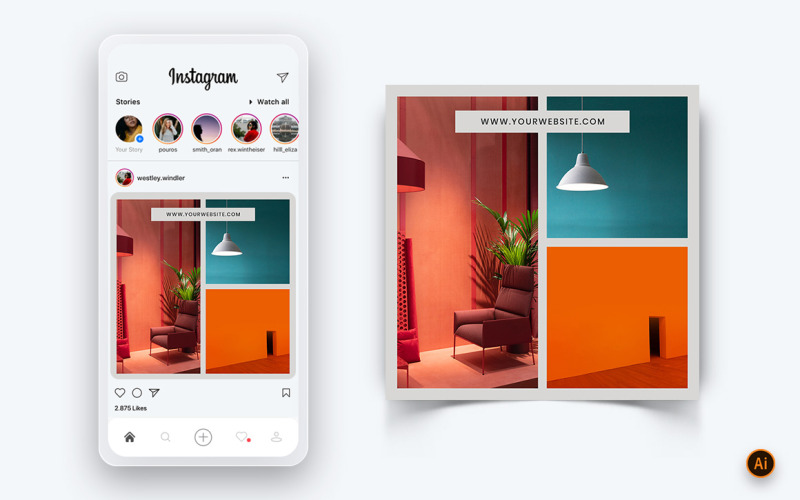 Дизайн интерьера и мебели в социальных сетях Instagram Post Design Template-07