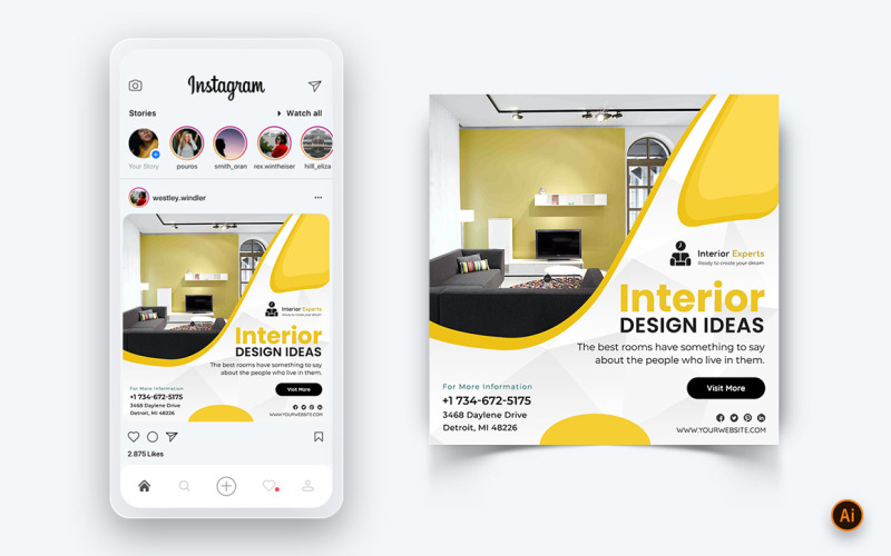 Дизайн интерьера и мебели в социальных сетях Instagram Post Design Template-21