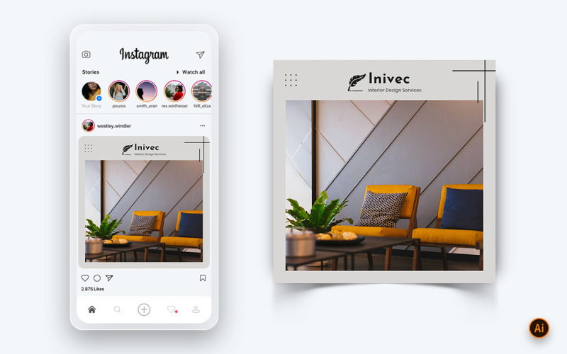 Дизайн інтер’єру та меблів у соціальних мережах Instagram, шаблон оформлення публікації-09