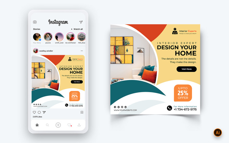Дизайн інтер’єру та меблів у соціальних мережах Instagram, шаблон оформлення публікації-20